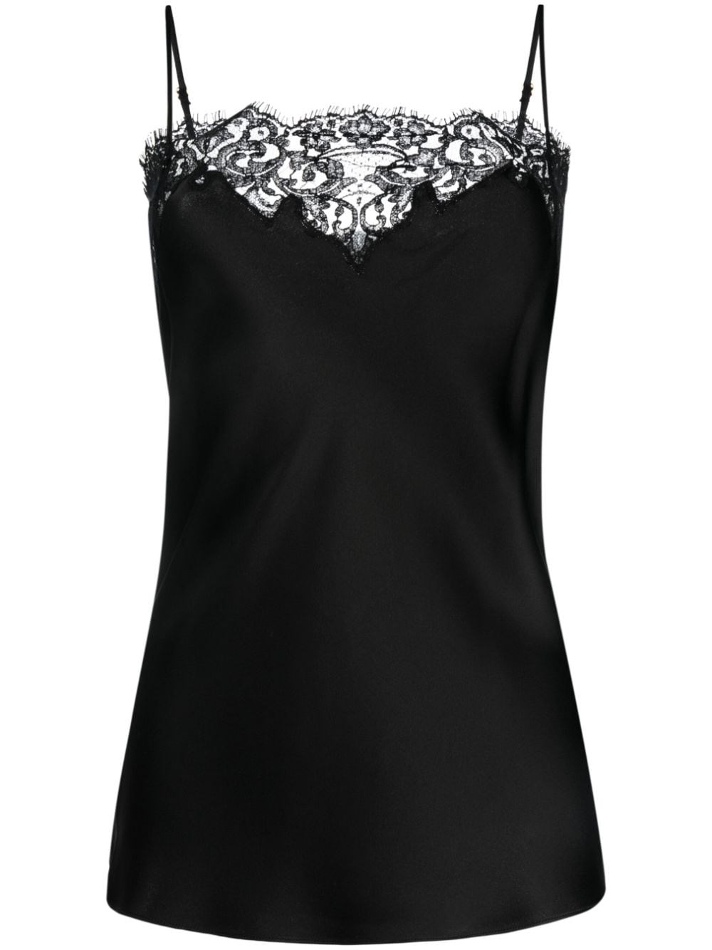 Shop Stella Mccartney Satin And Lace Tank Top In ブラック