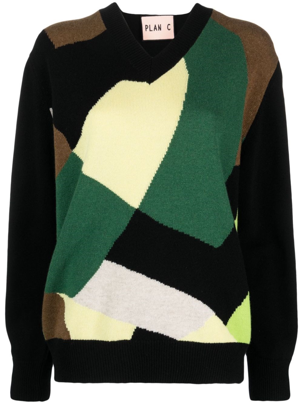 Plan C Argyle Pattern Knit Cardigan With V Neck In Multi