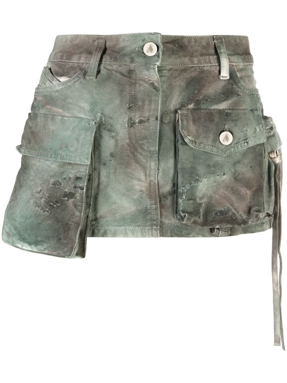Shop Attico Denim Miniskirt In Green