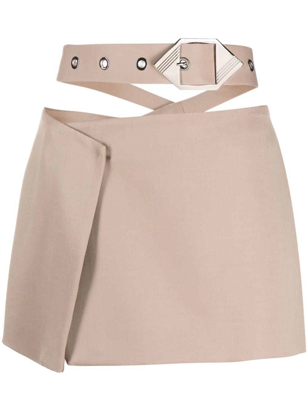 Shop Attico Virgin Wool Gabardine Mini Skirt In Neutrals