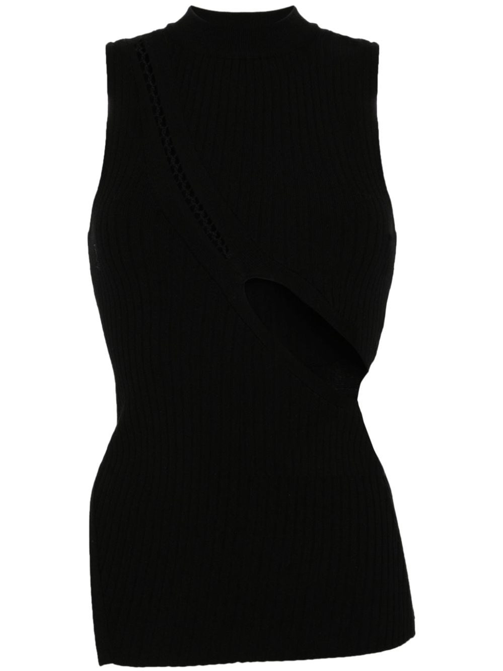 Shop Attico Ribbed Tank Top With Cut-out In Black  