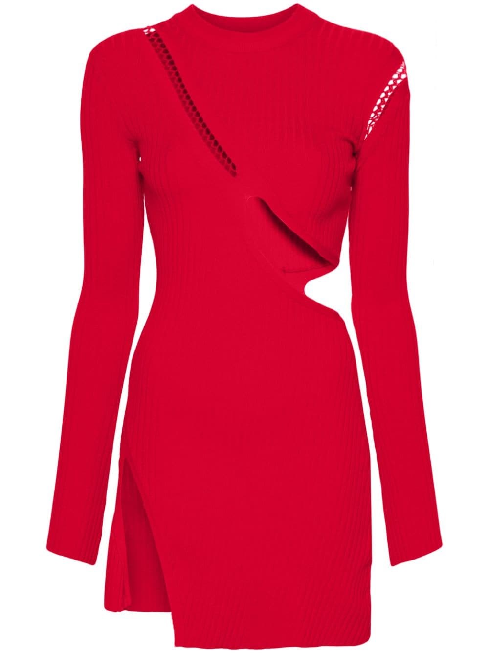 Attico Knitted Mini Dress In Red