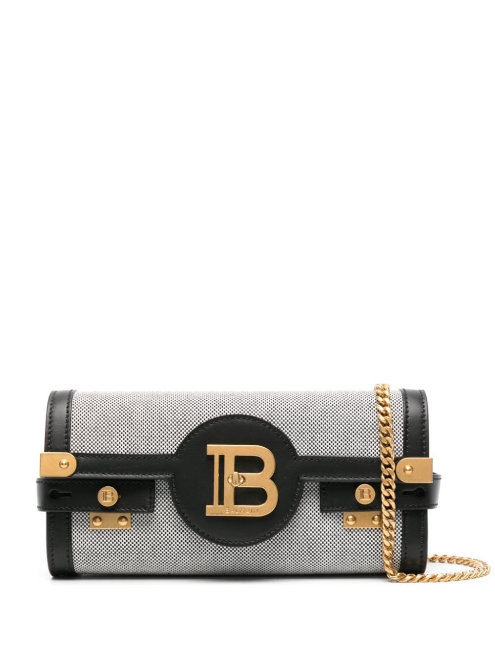 Balmain B-buzz 23 Canvas And Leather Clutch In Black  