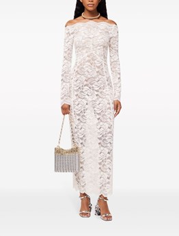 RABANNE Off-the-shoulder scalloped stretch-lace maxi dress