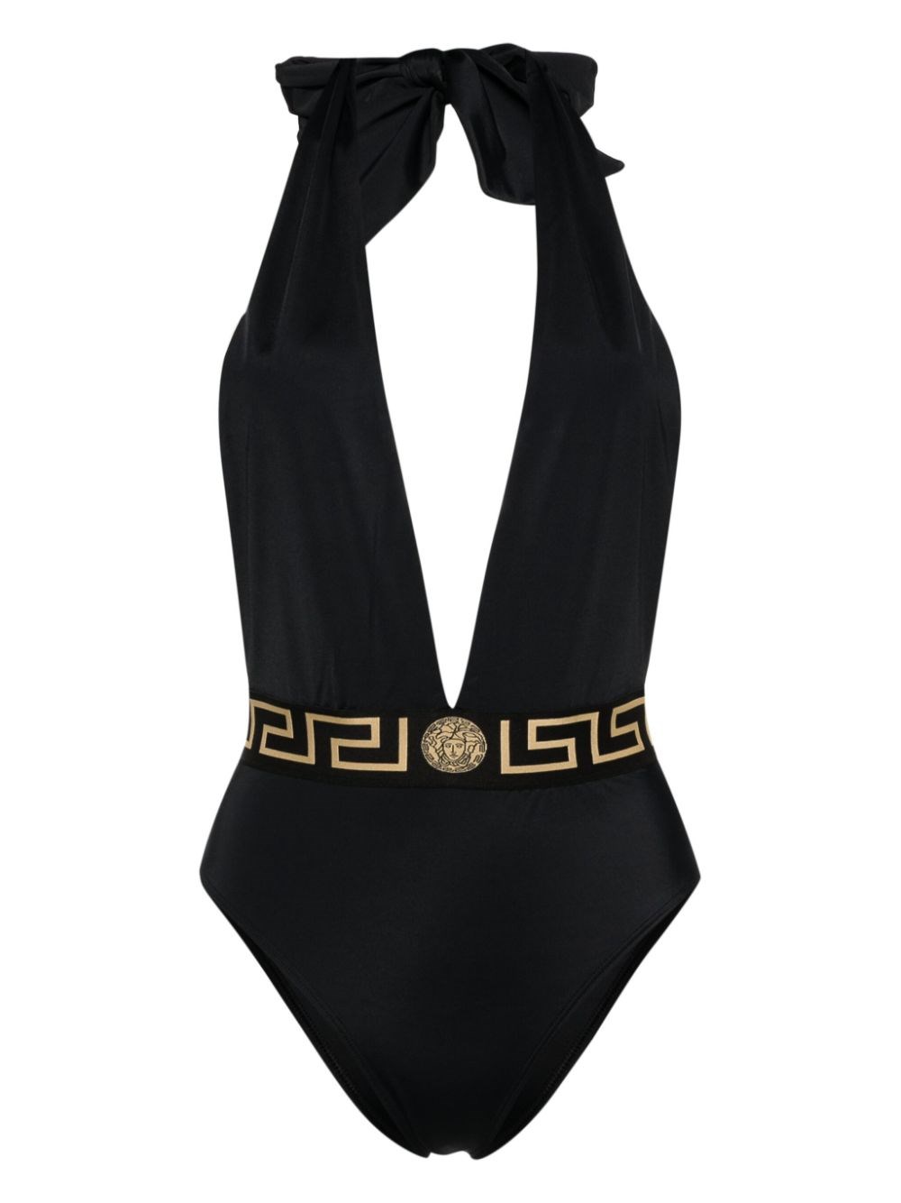 Shop Versace One-piece Swimsuit With Greek Border In Black  