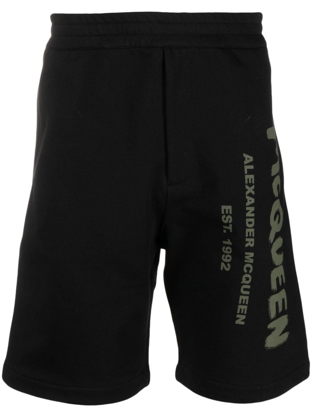 Alexander Mcqueen Graffiti Logo Cotton Sweat Shorts In Black  