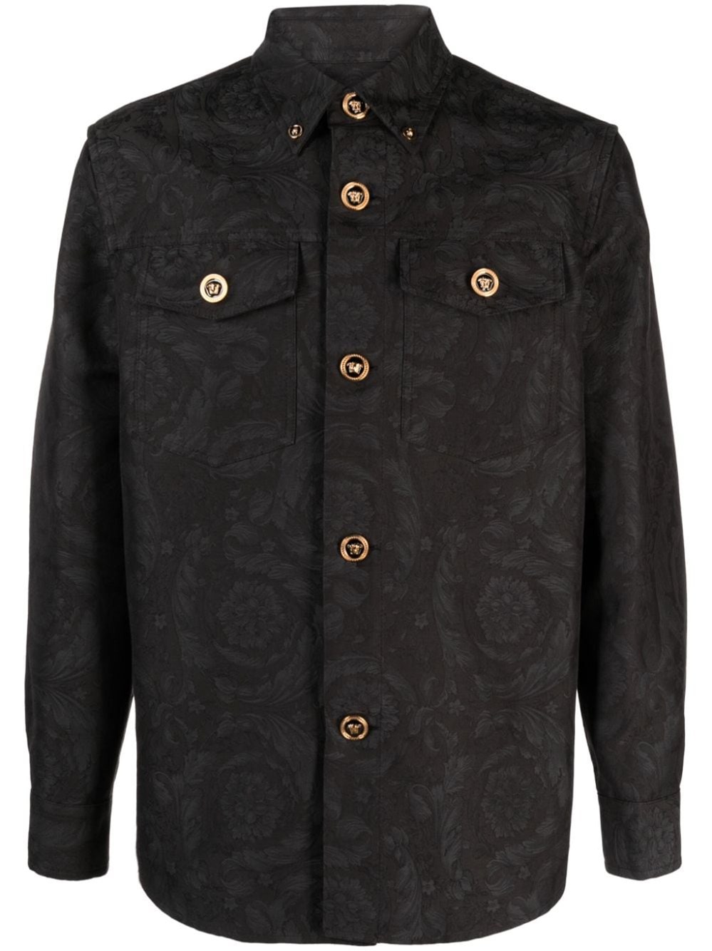Shop Versace Jaquard Jacket-shirt In Gray