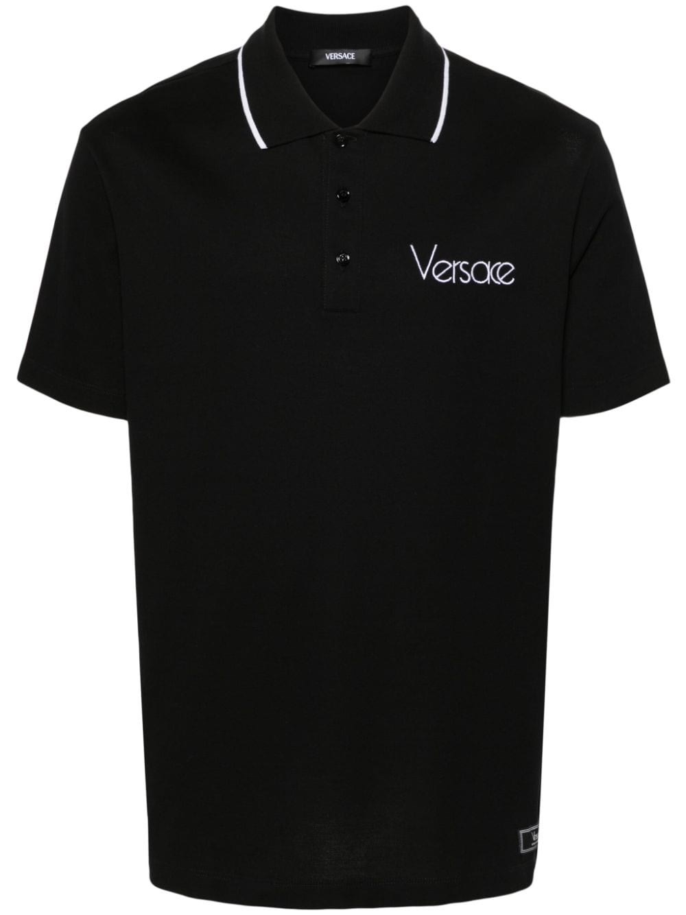 Shop Versace Polo Logo In Black  