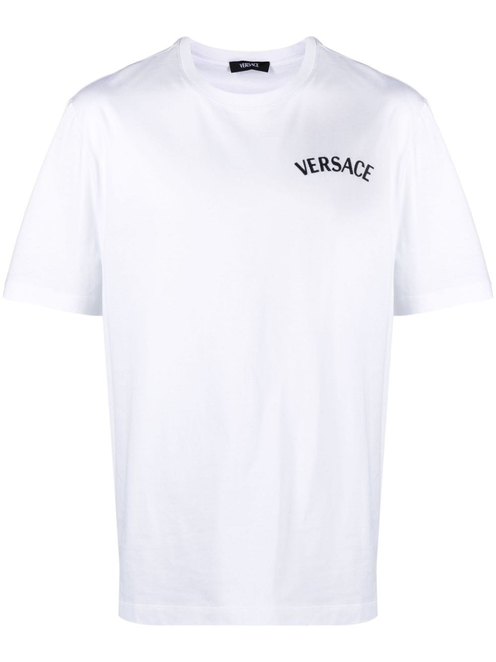 Versace Mens White Logo-embroidered Crewneck Cotton-jersey T-shirt