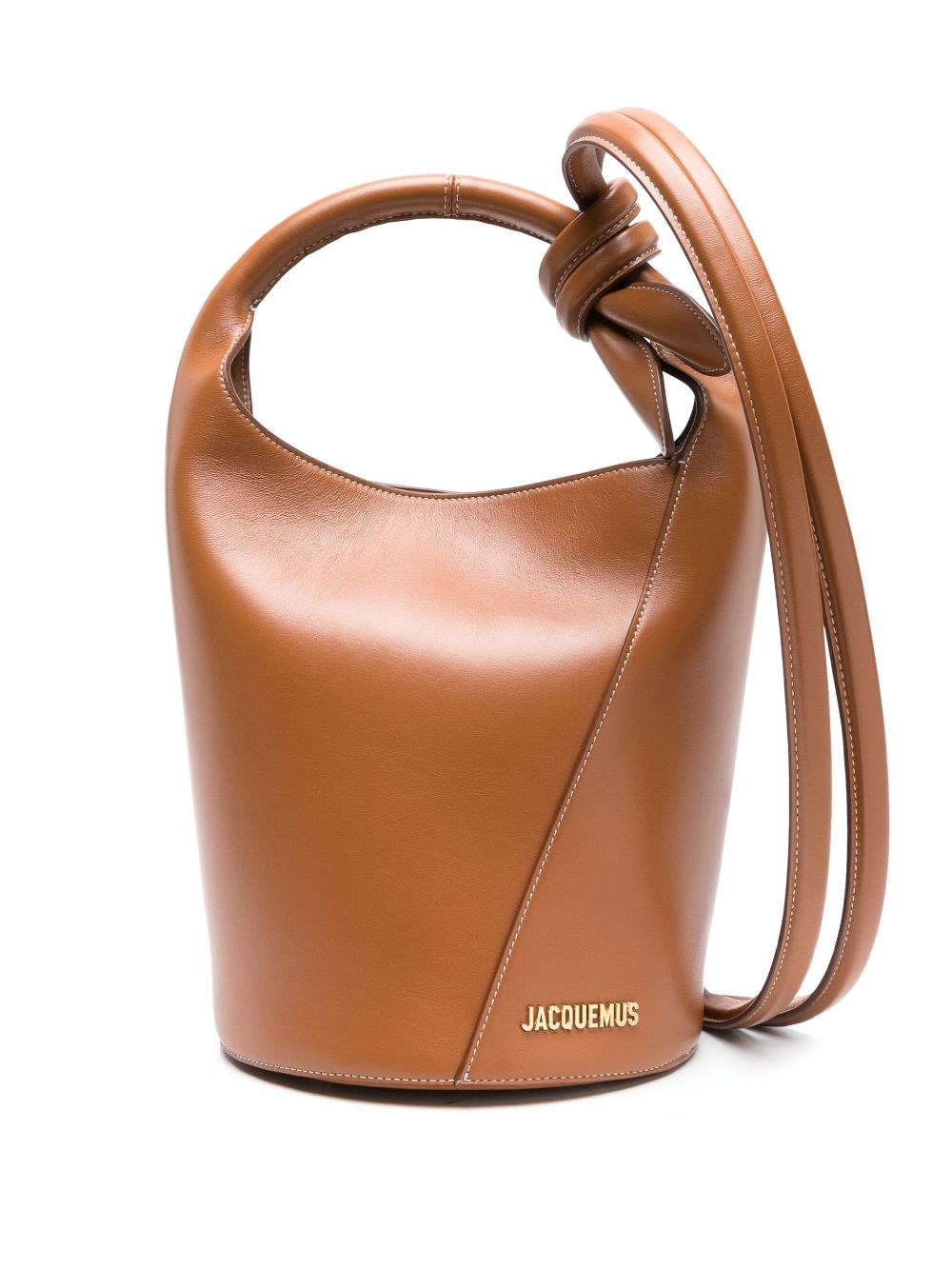 Shop Jacquemus Le Petit Tourni Leather Bucket Bag In Brown