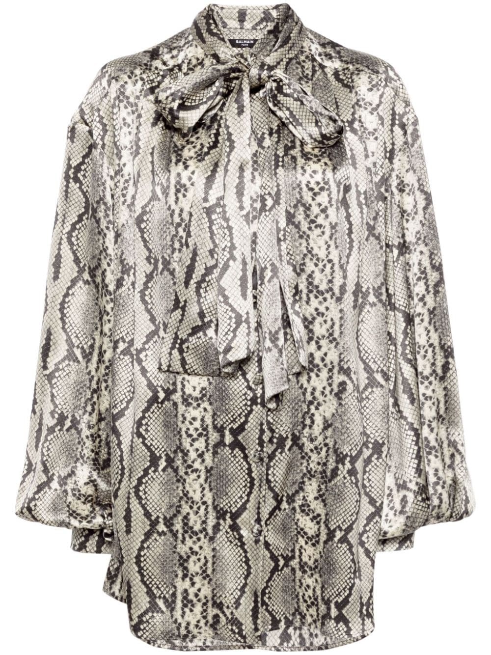 Shop Balmain Silk Blouse With Print In Gray