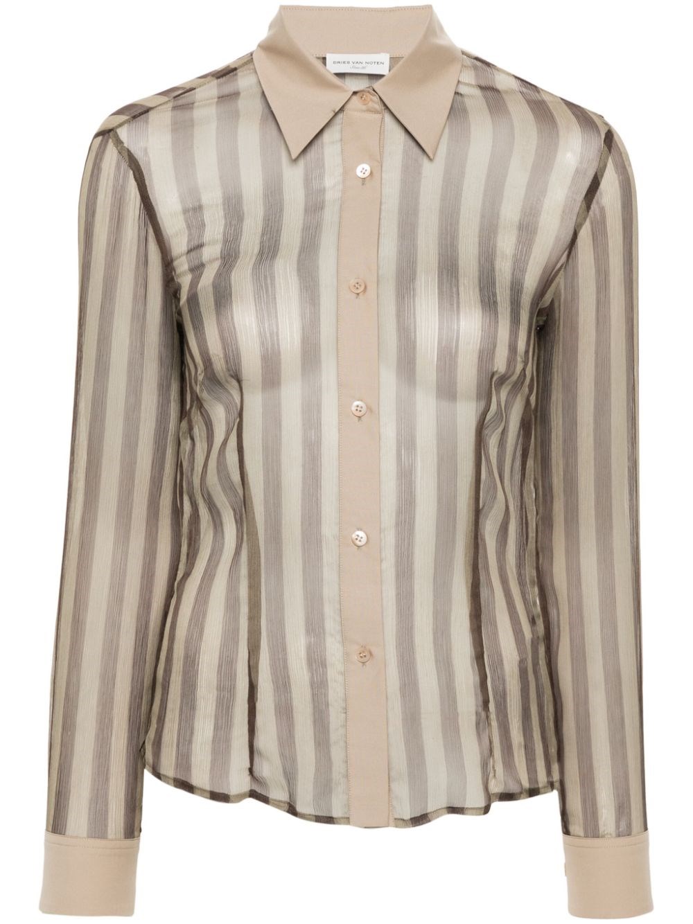Shop Dries Van Noten Striped Voile Shirt In Brown