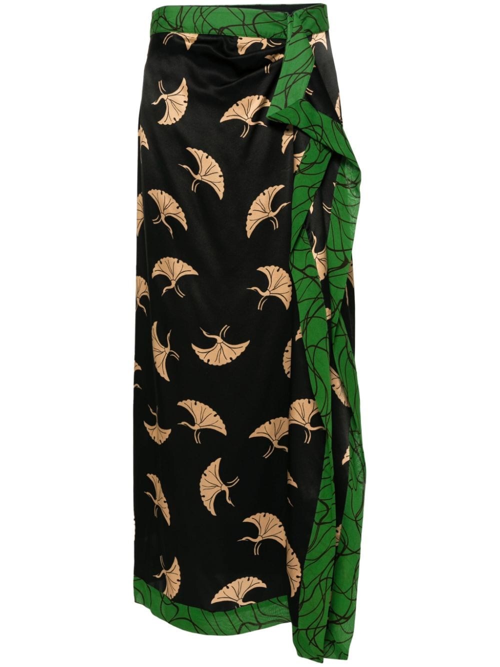 Dries Van Noten Printed Wrap-effect Silk-blend Charmeuse Maxi Skirt In Black  