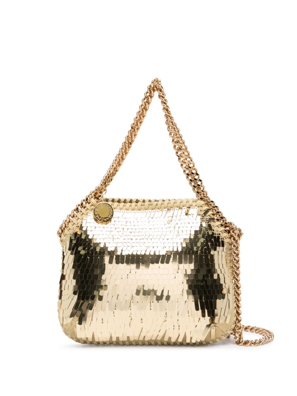 Shop Stella Mccartney Falabella Micro Bag With Sequins In Gold