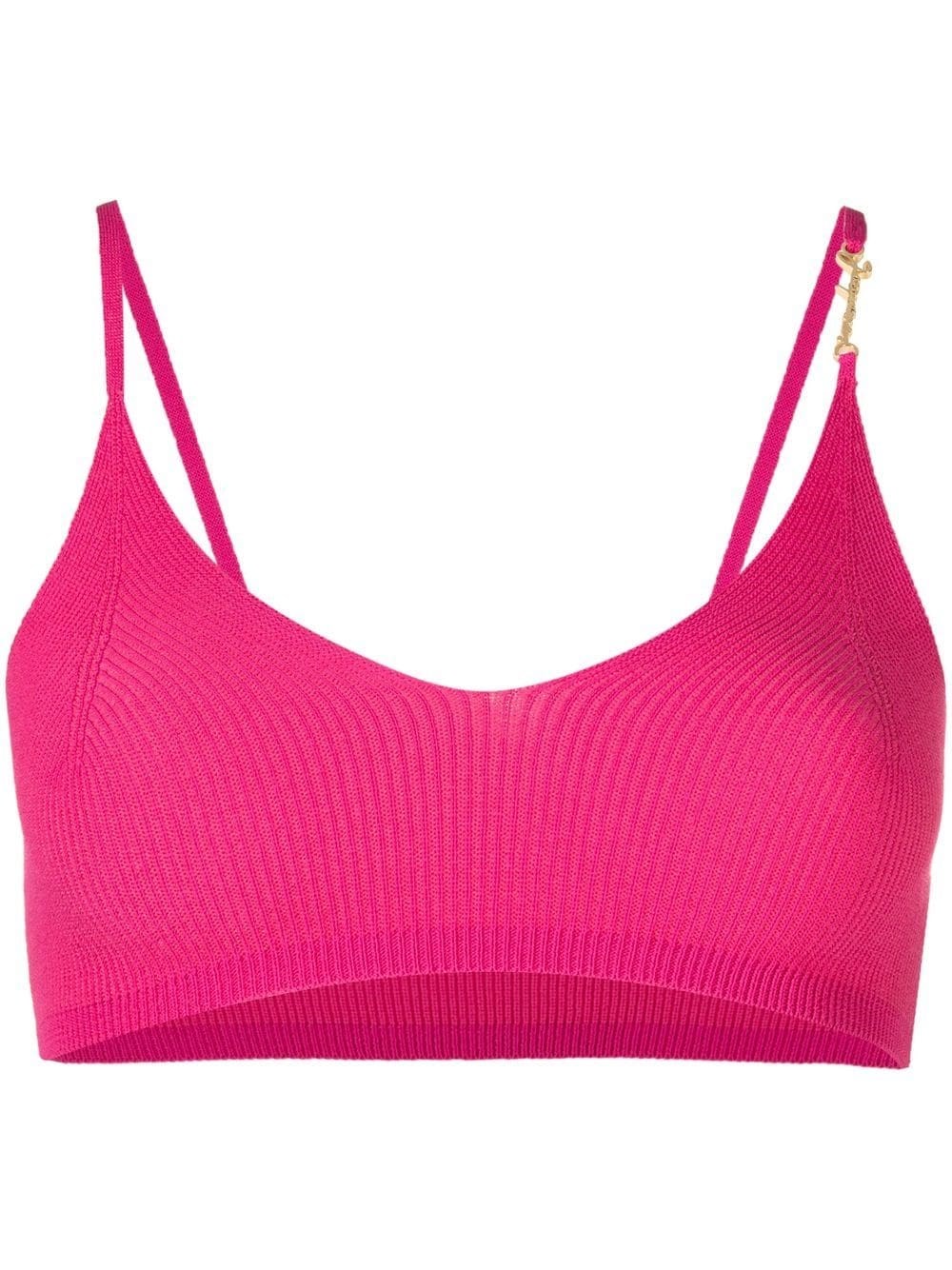 Jacquemus Ribbed Knit Cropped Top In Pink