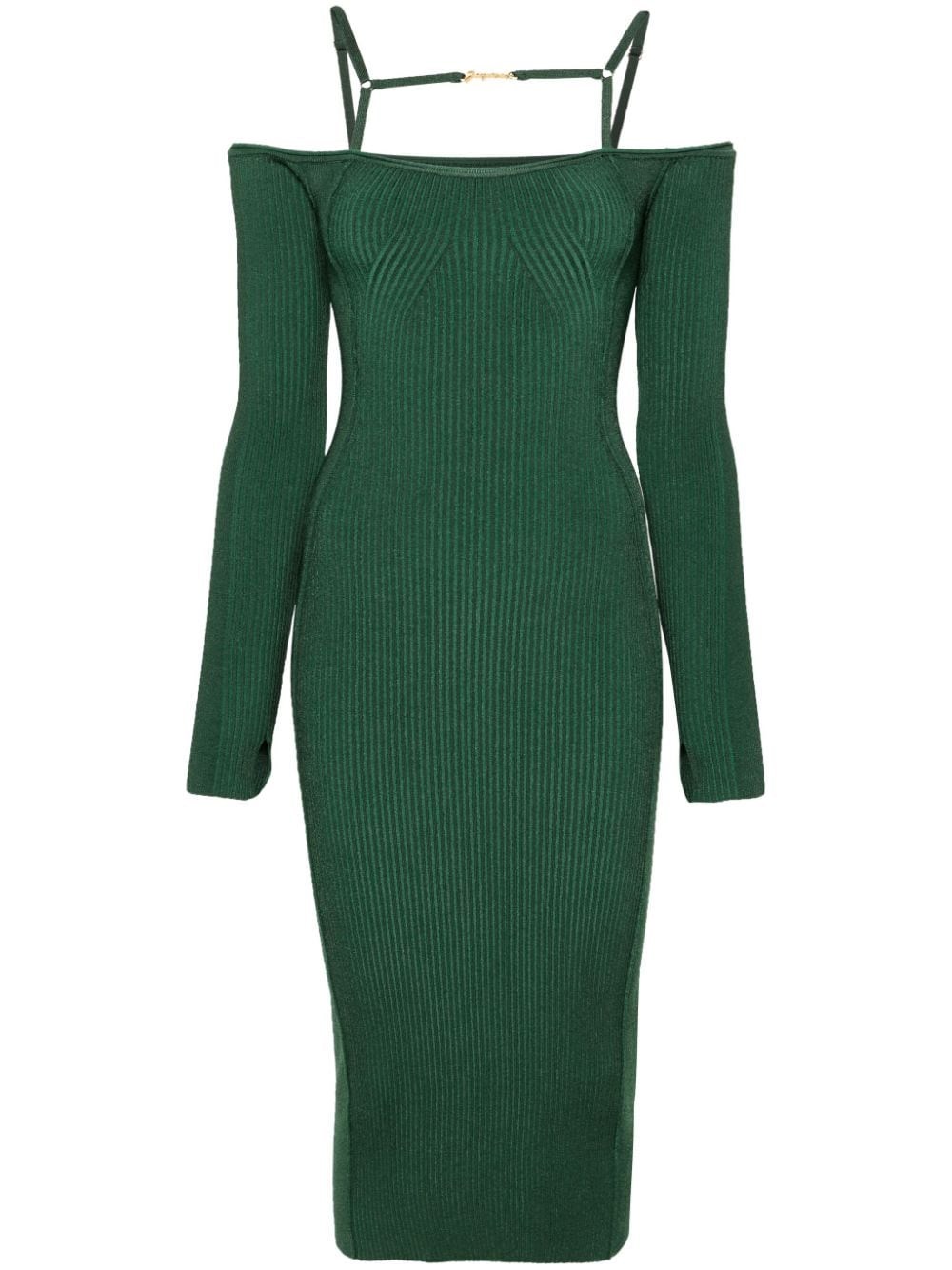Shop Jacquemus Ribbed Dress In Green