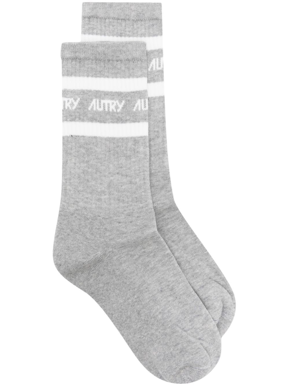 Autry Logo-intarsia Mid-calf Socks In Gray