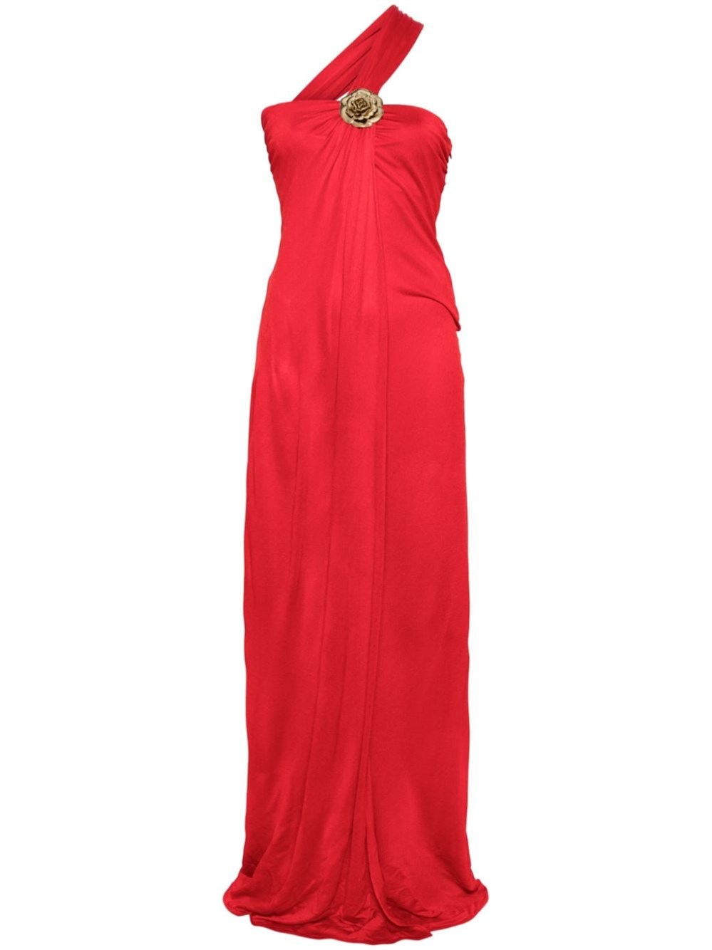 Shop Blumarine One-shoulder Dress With Bijou Rose In Red