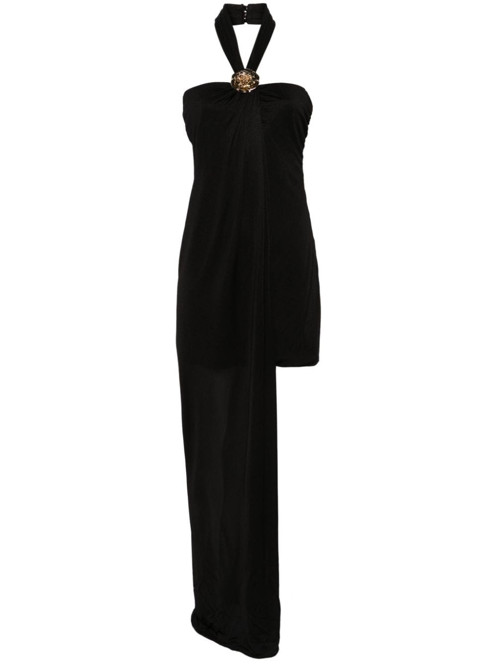 Blumarine Asymmetrical Dress With Bijou Rose In Black  