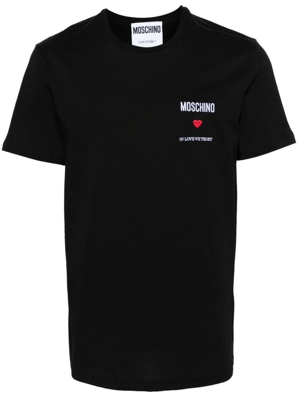 Moschino Logo-embroidered Cotton T-shirt In Black  