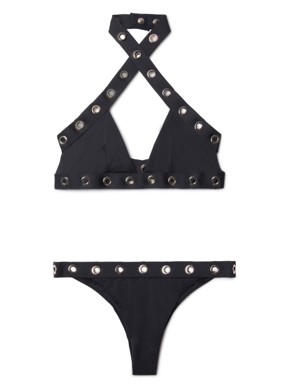 Shop Off-white Crossed Bands And Eyelet Bikini Set In Black  
