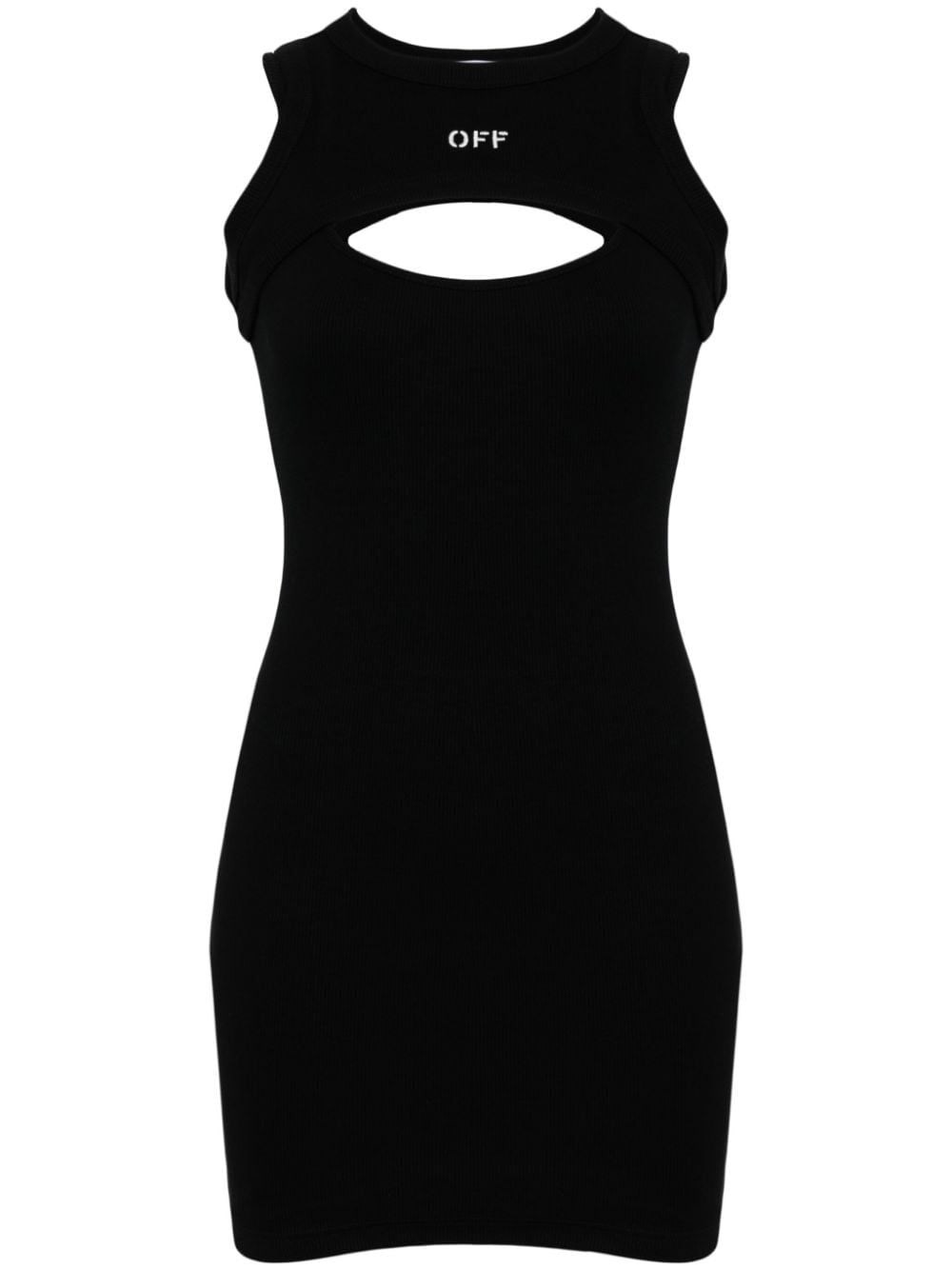 Shop Off-white Ribbed Dress In Black  
