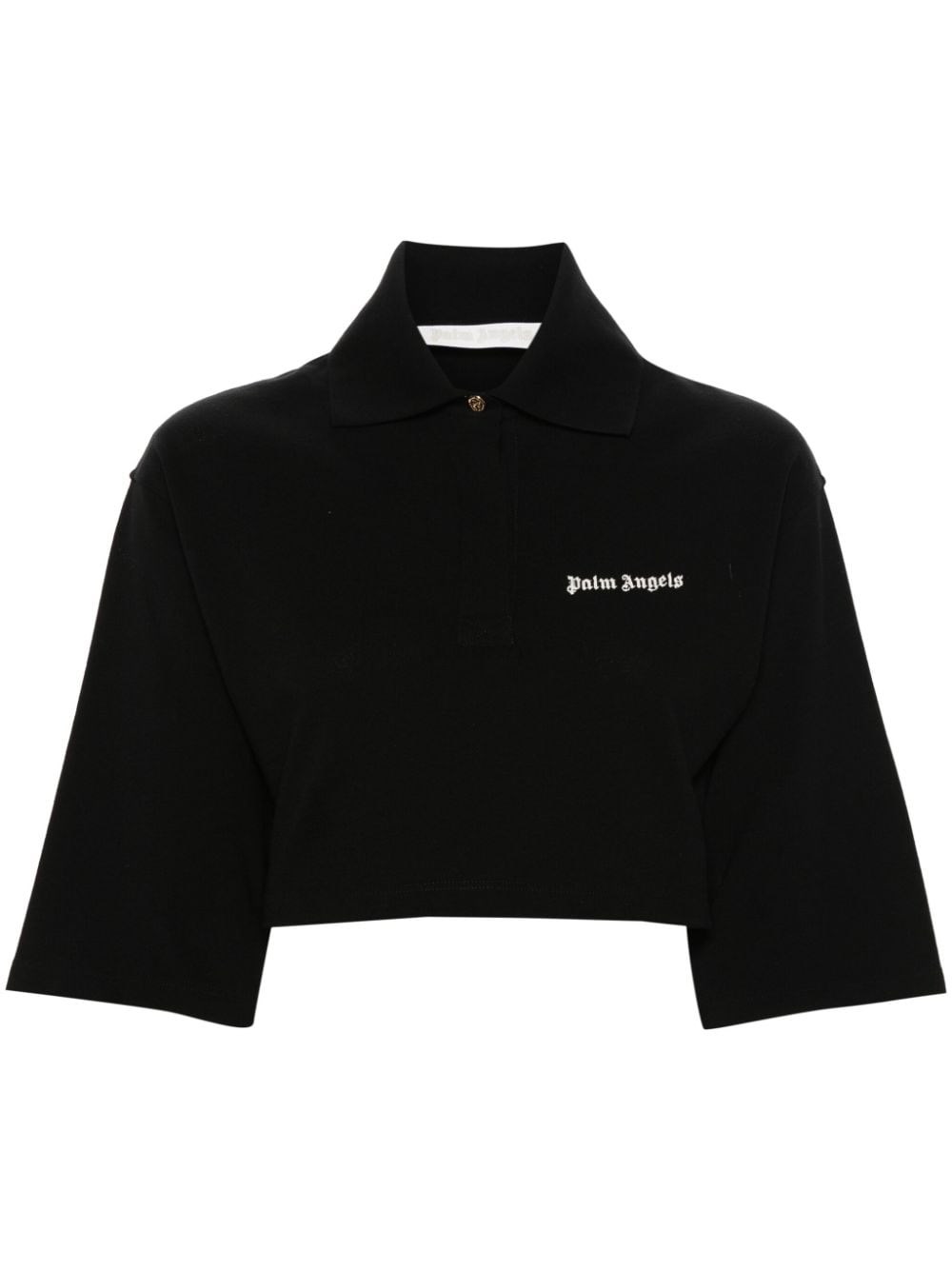 Shop Palm Angels Logo Crop Polo Shirt In Black  
