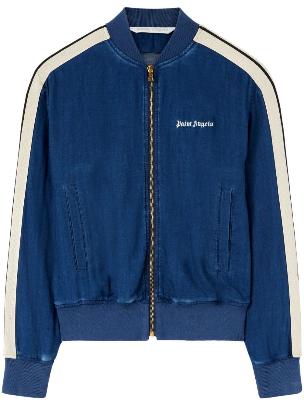 Shop Palm Angels Chambray Sports Bomber Jacket In Blue