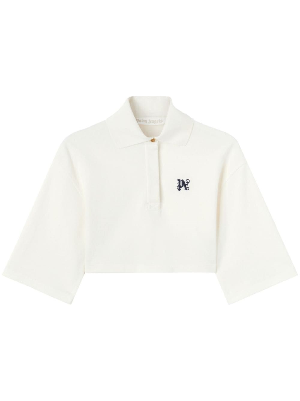 Shop Palm Angels Crop Polo Shirt With Logo In White