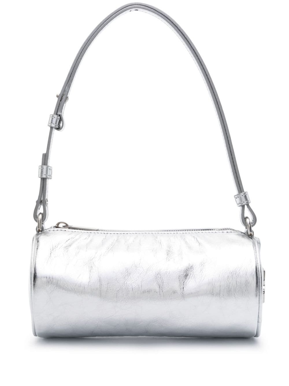 Shop Off-white Torpedo Bag In Metallic Leather In Silver