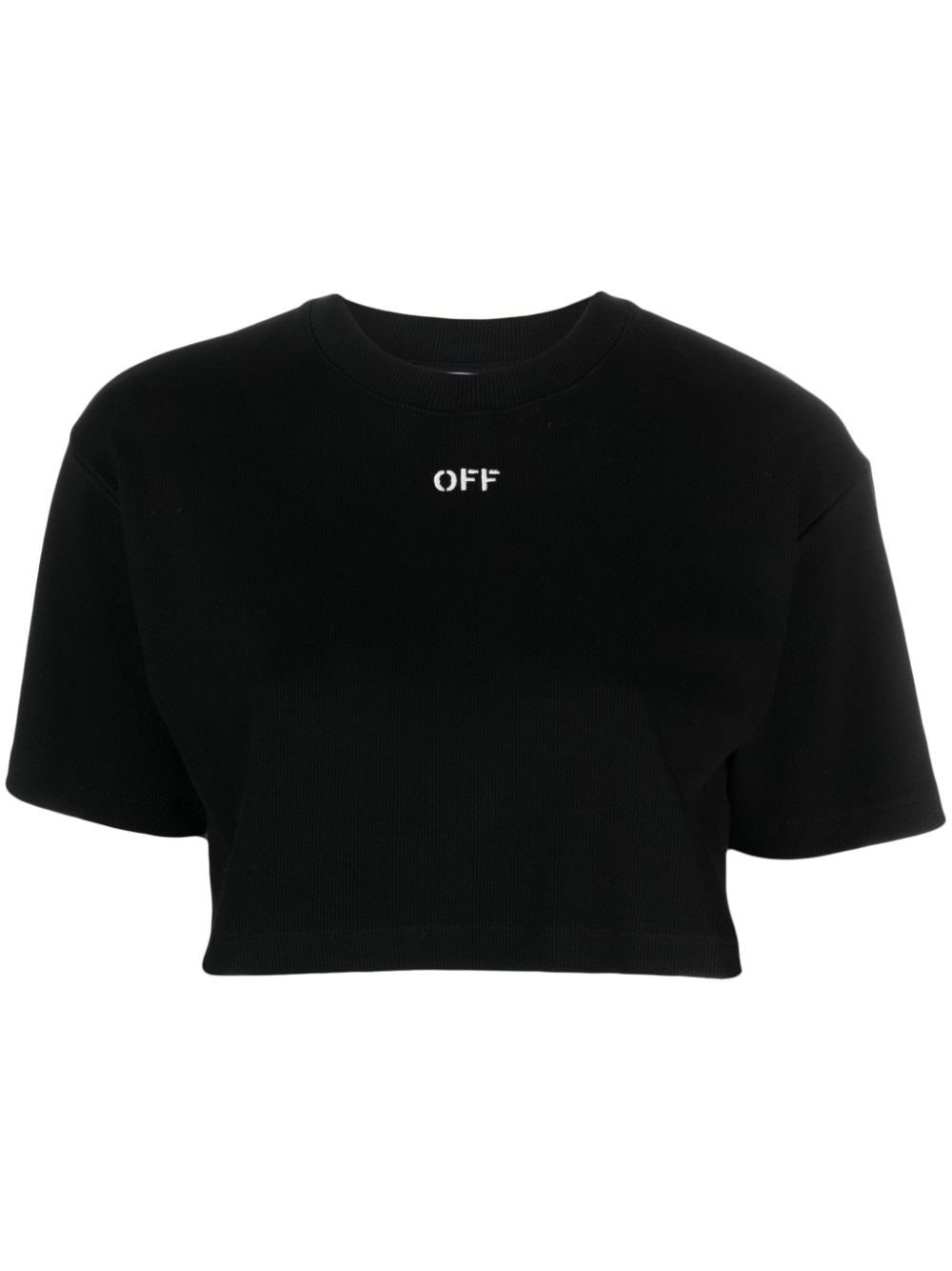 Shop Off-white Ribbed Crop T-shirt In Black  