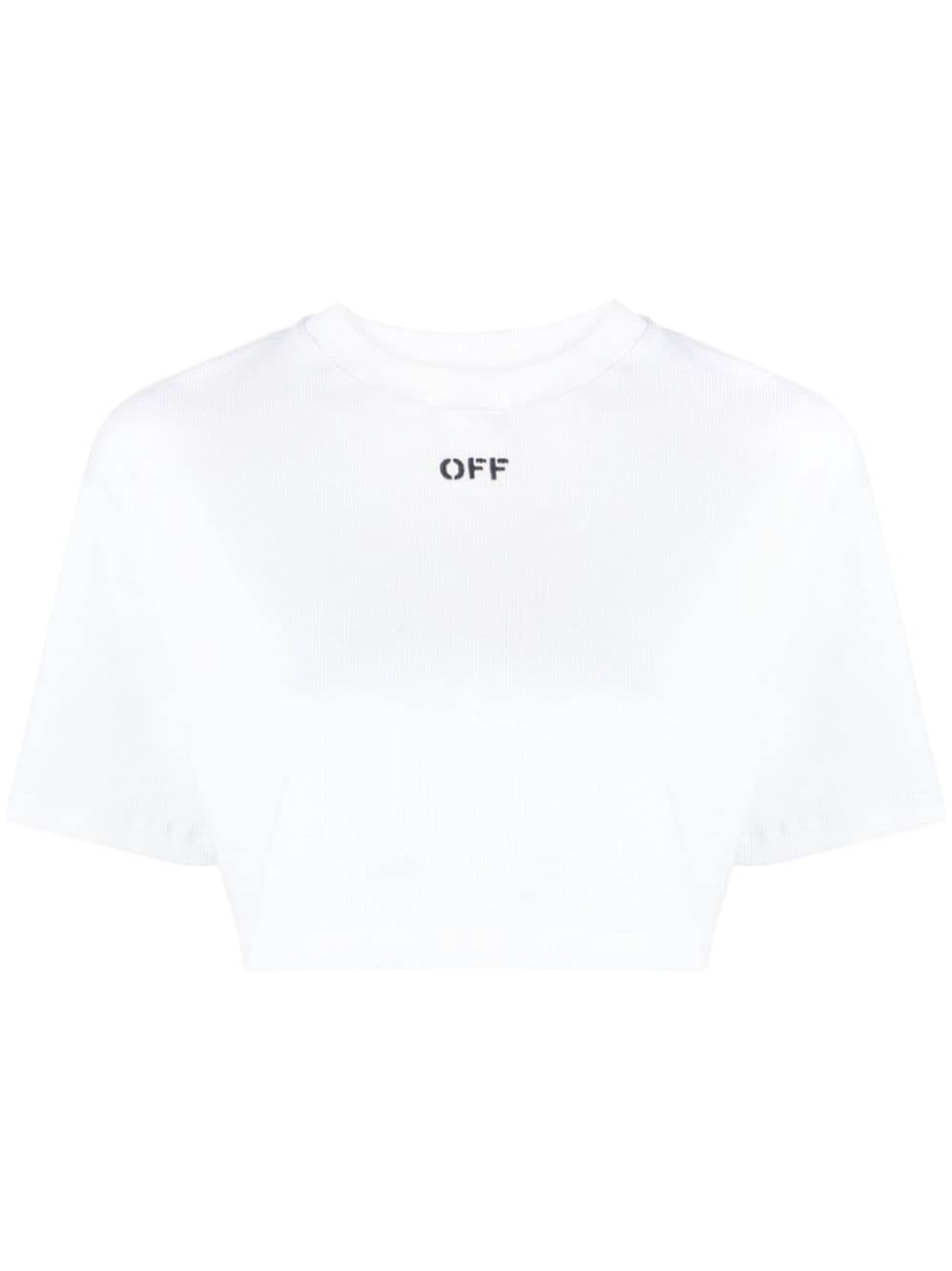 Shop Off-white Ribbed Crop T-shirt In White