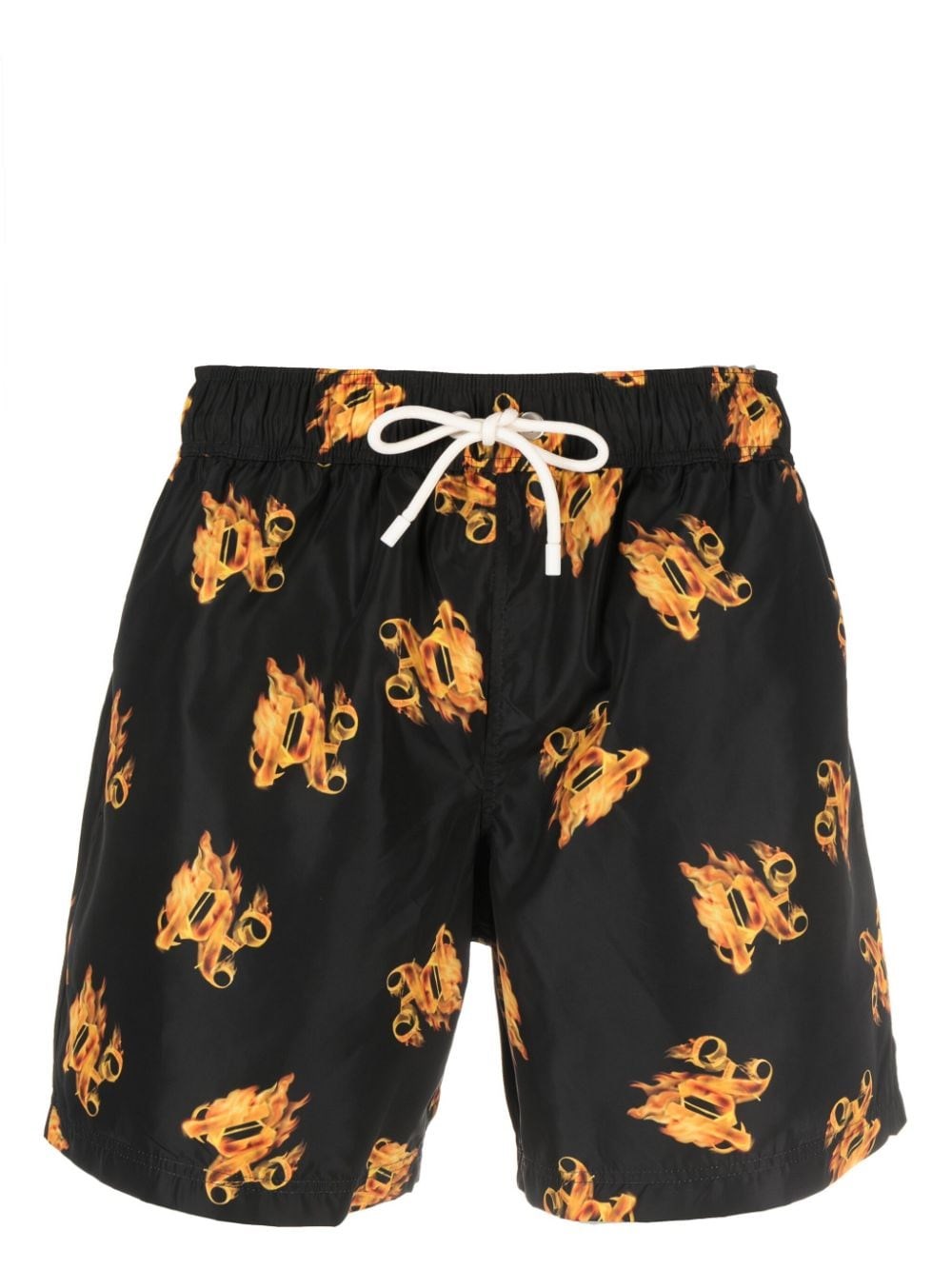 Shop Palm Angels 'burning' Beach Shorts In Black  