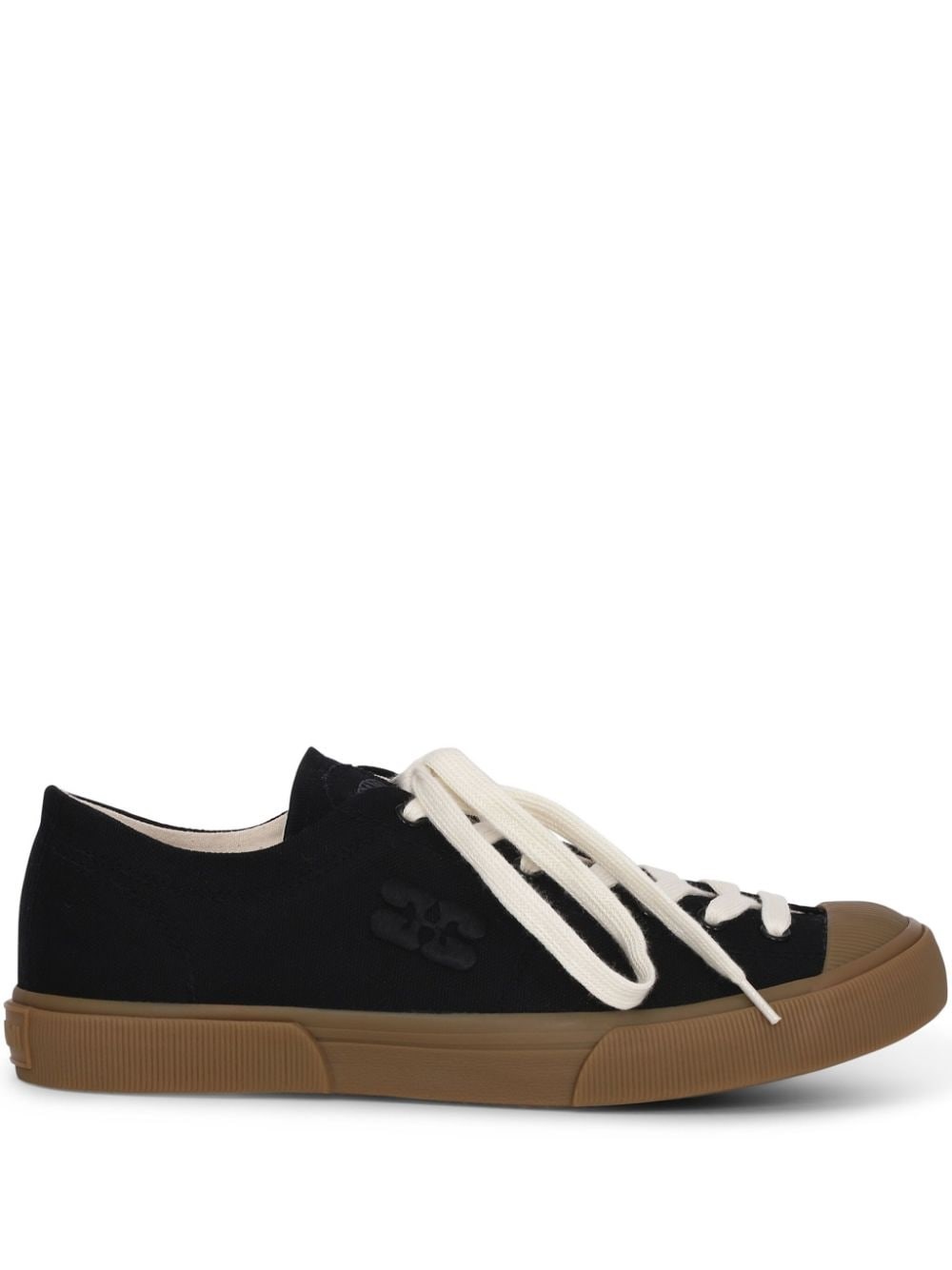 Ganni Logo-embroidered Organic Cotton Sneakers In ブラック