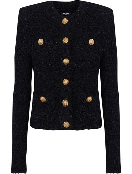 【関税＆送料込み】Balmain Tweed Short Jacket Balmain Tweed-Trim Leather Jacket | Harrods US