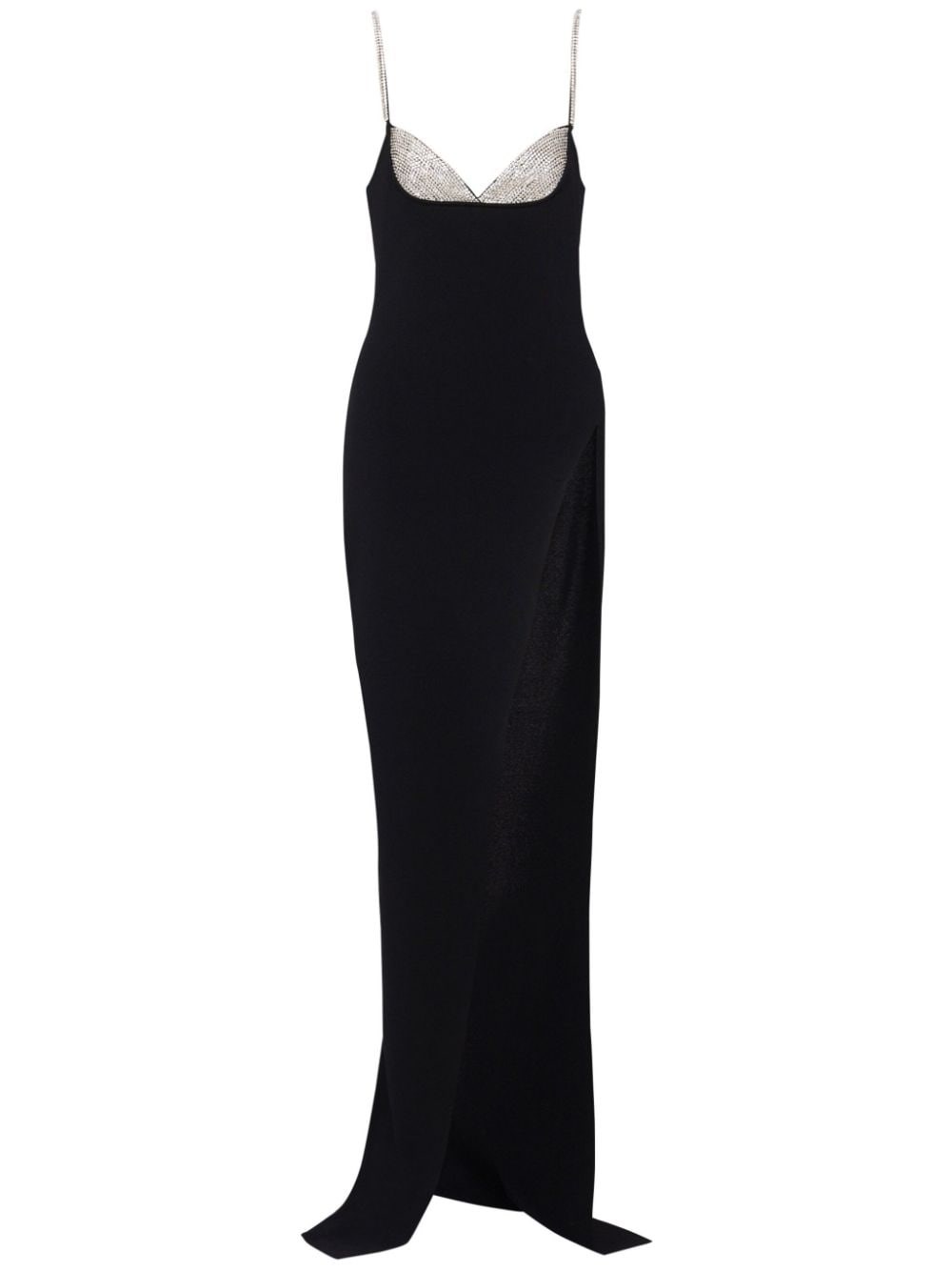 Shop Balmain Long Dress With Rhinestones In Black  