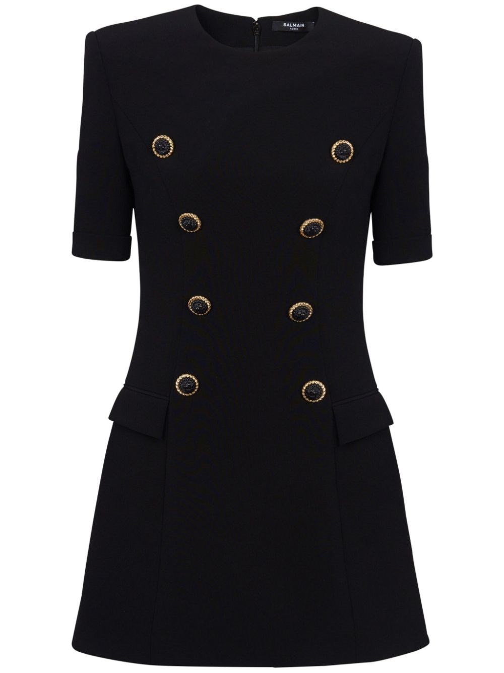 Shop Balmain 8 Buttons Crepe Dress In Black  