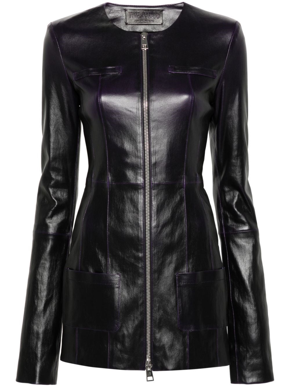 Shop Attico Leather Blazer In Purple