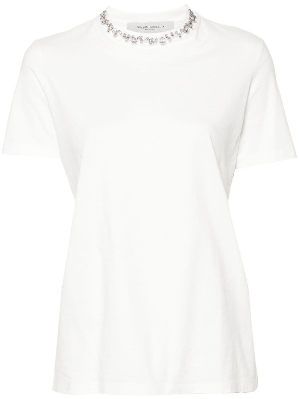 Shop Golden Goose Embroidered Cotton T-shirt In White