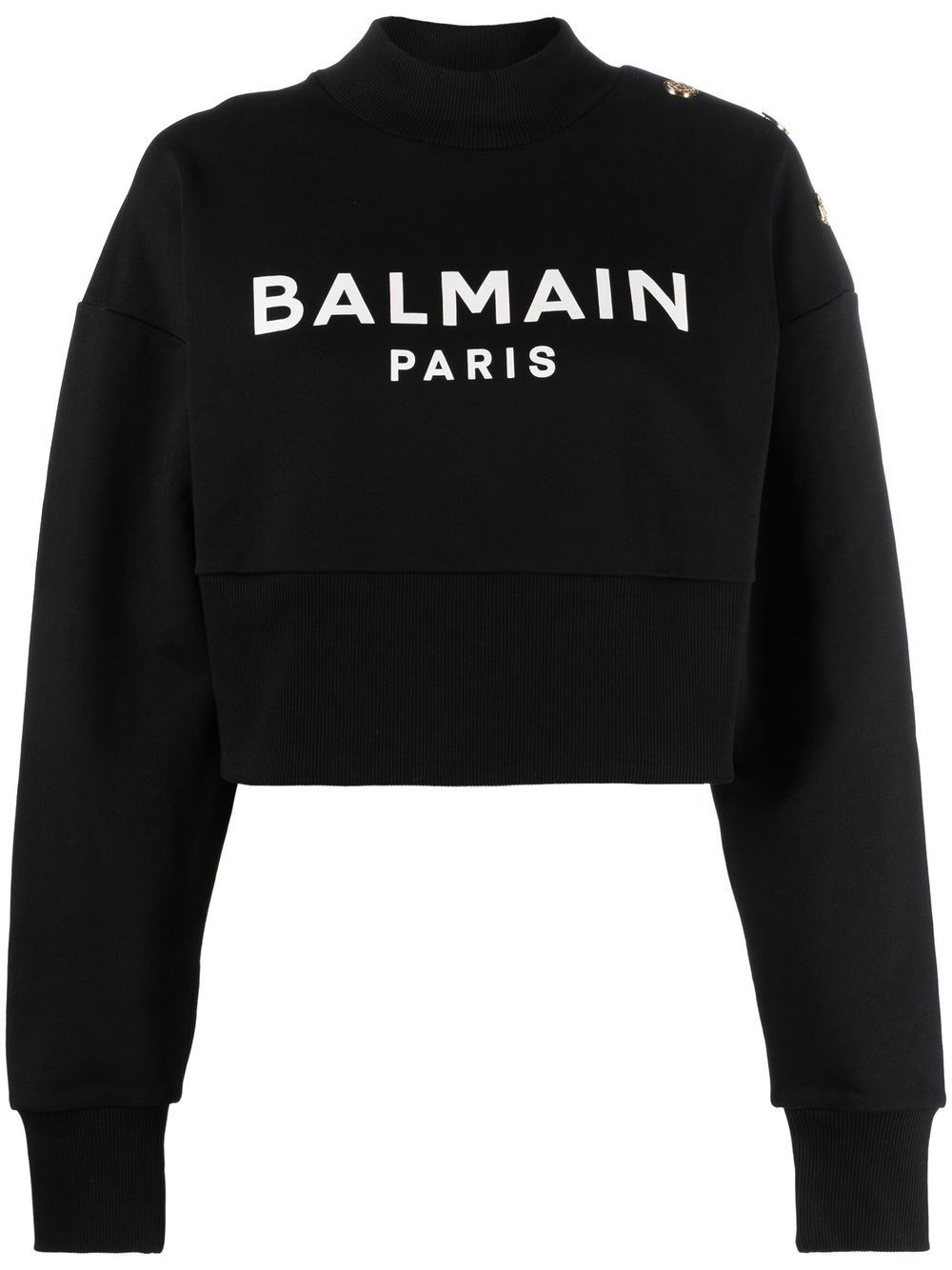 Balmain Women Logo Organic Cotton Cropped Sweatshirt In Black