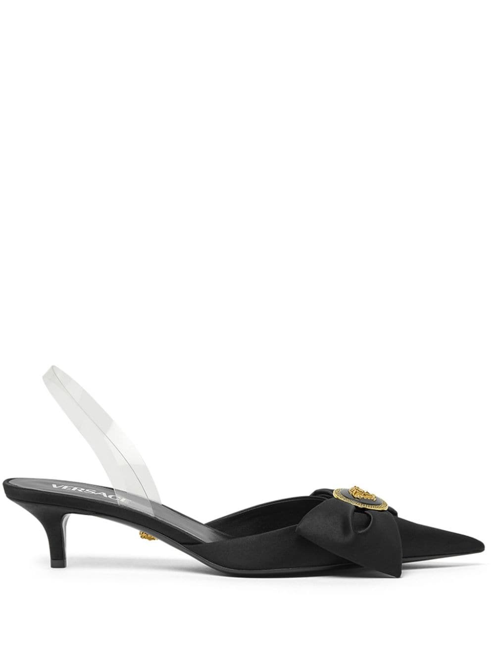 Shop Versace Satin Slingback Pumps In Black  