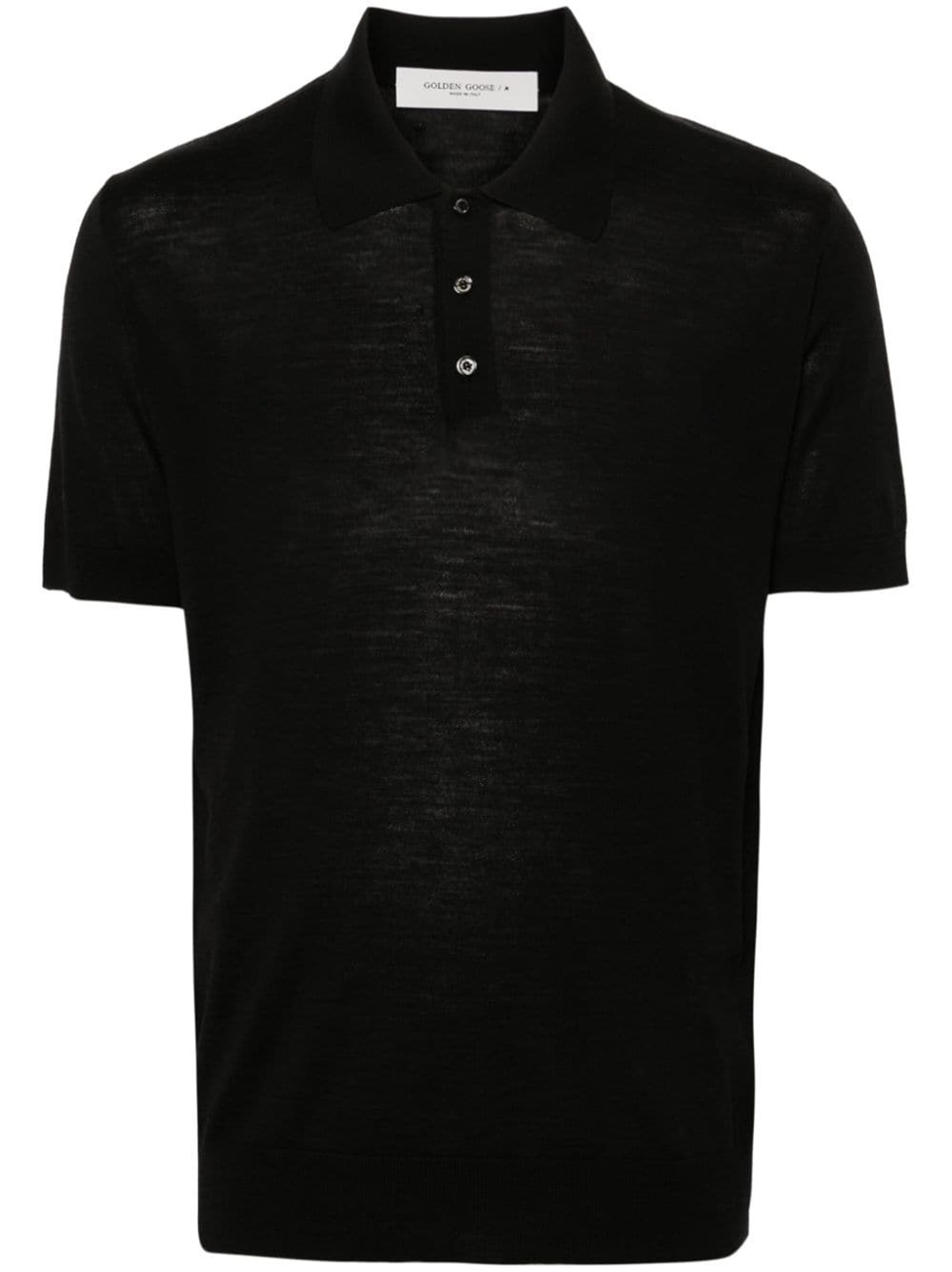 Golden Goose Black Polo With Short Sleeves And Ribbed Hem In Virgin Wool Man In Black