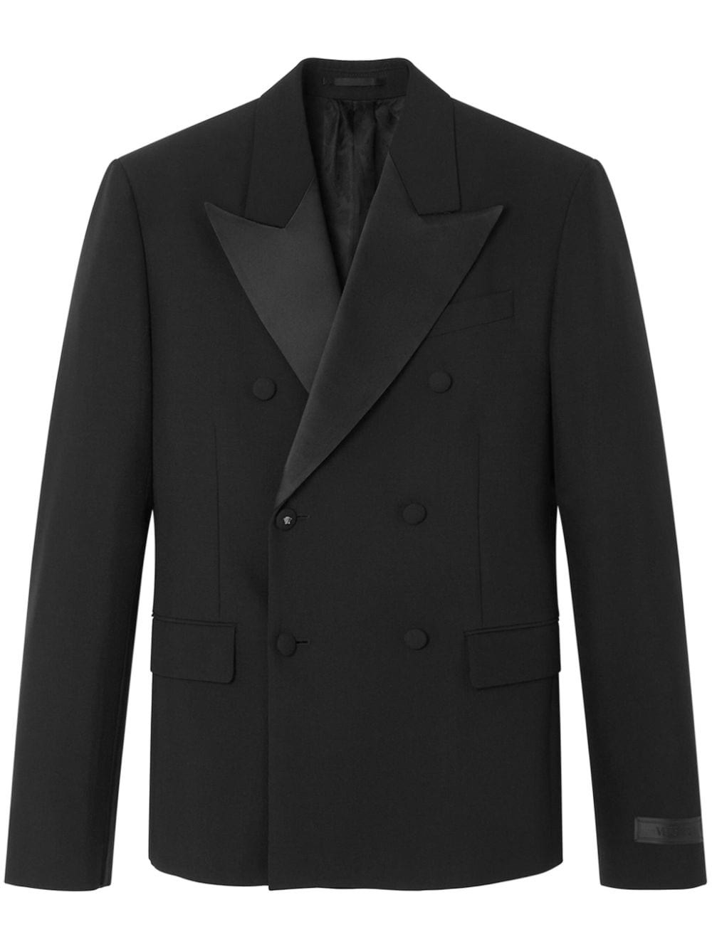 Shop Versace Double-breasted Blazer In Black  