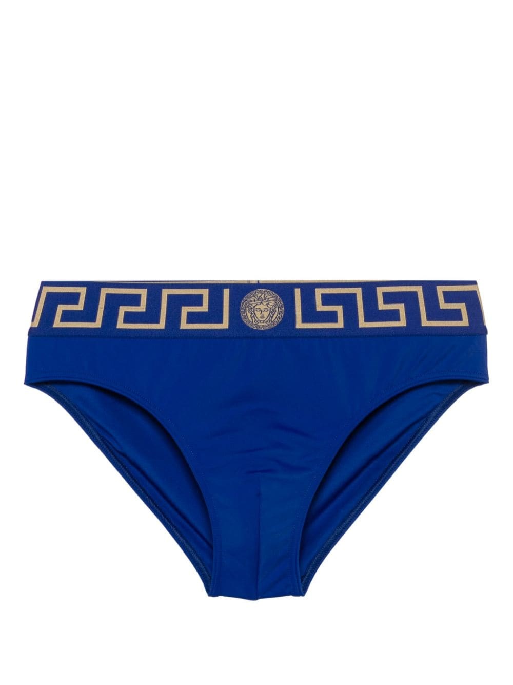 Shop Versace Beach Briefs With Greek Logo In Blue