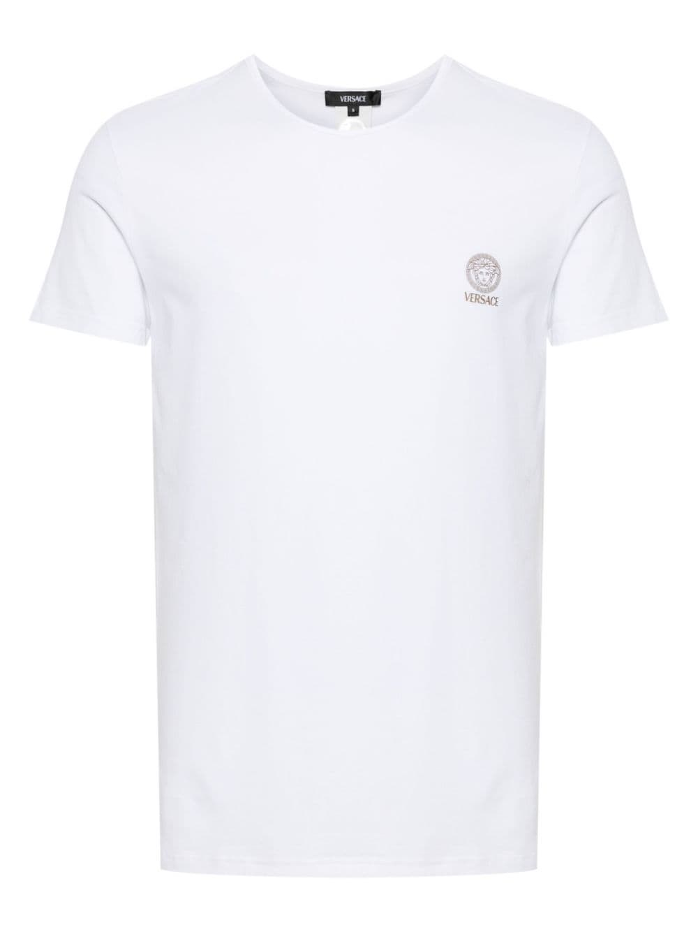 Versace White Crewneck T-shirt With Medusa Print On The Front In Cotton Stretch Man In White