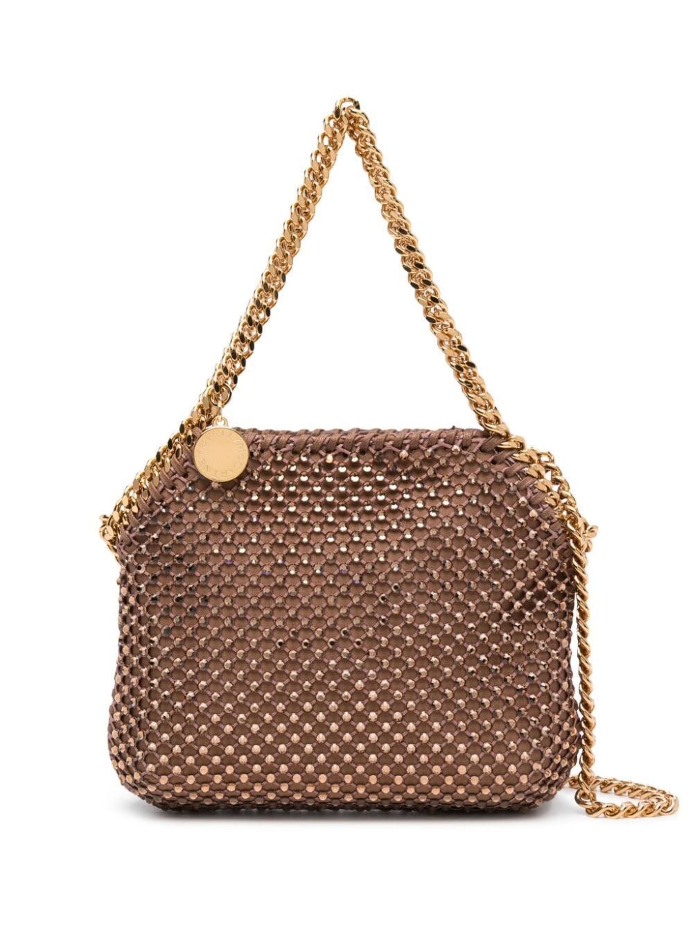 Stella Mccartney Mini Falabella Crystal-mesh Tote Bag In Brown