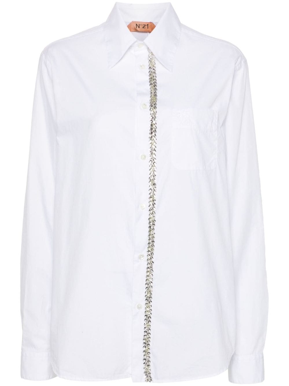 Shop N°21 Cotton Shirt With Rhinestones In ホワイト