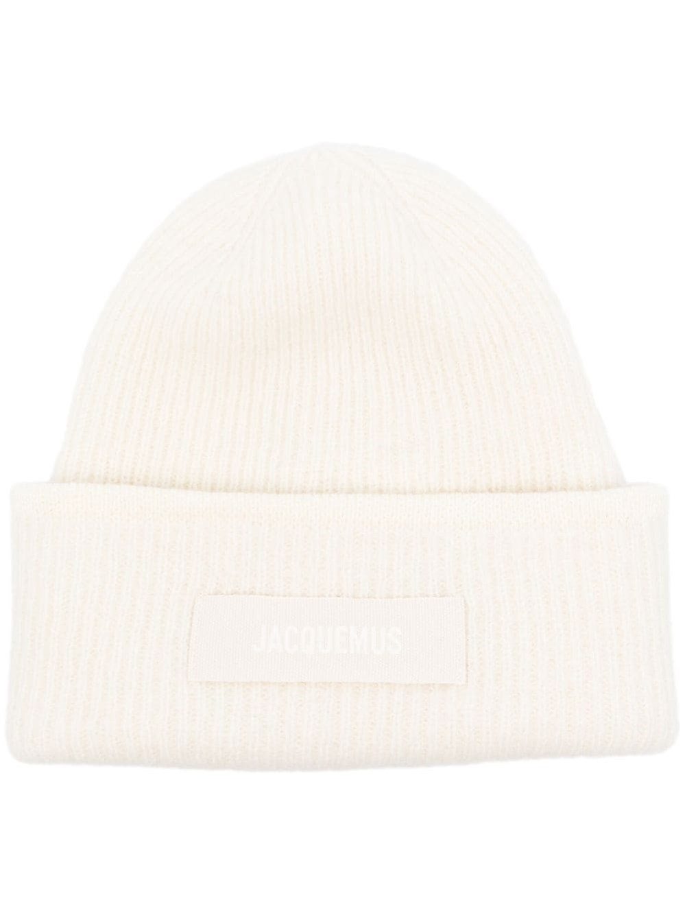 Shop Jacquemus Ribbed Hat In White