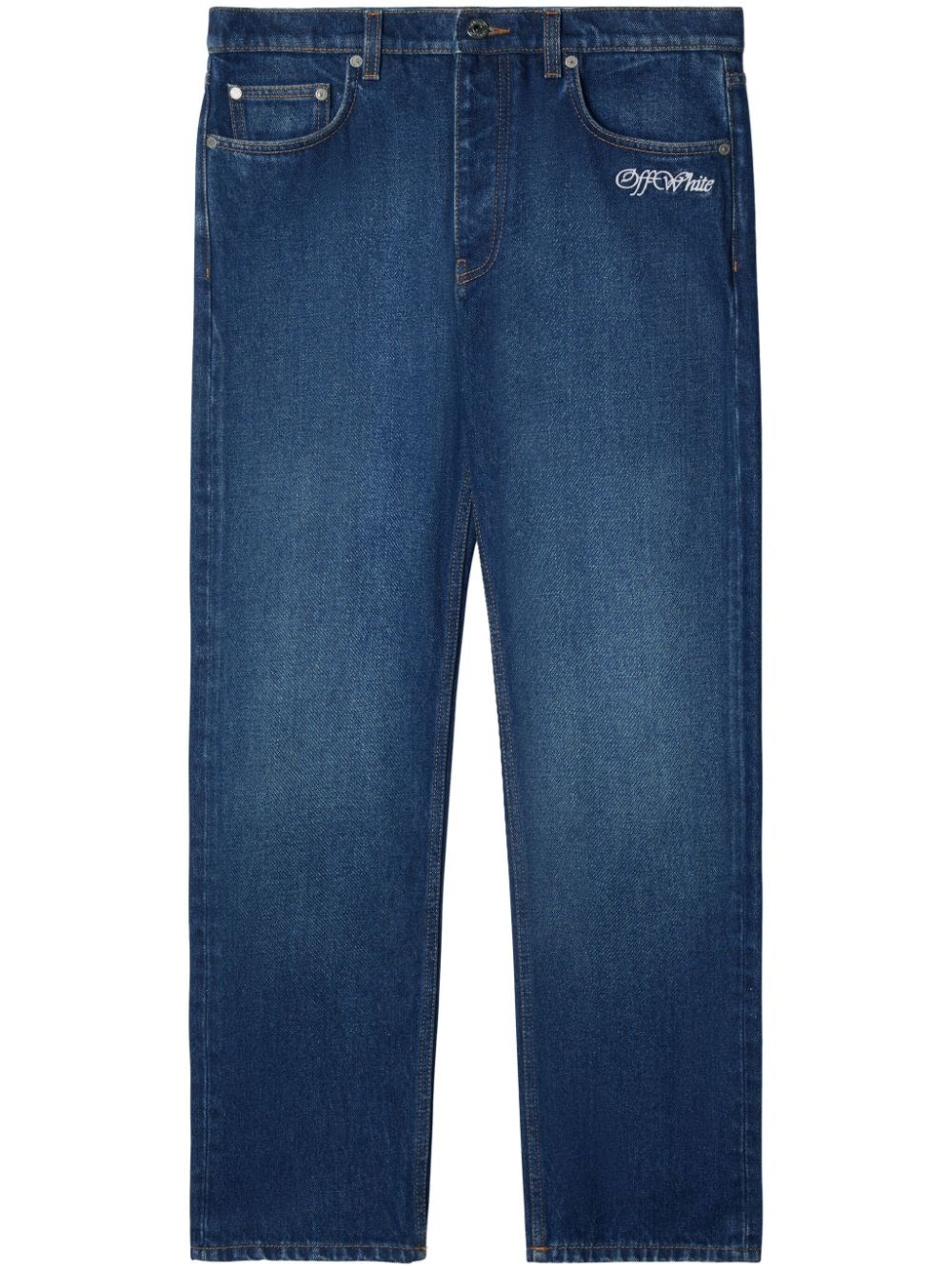 Shop Off-white 'script' Jeans In Blue