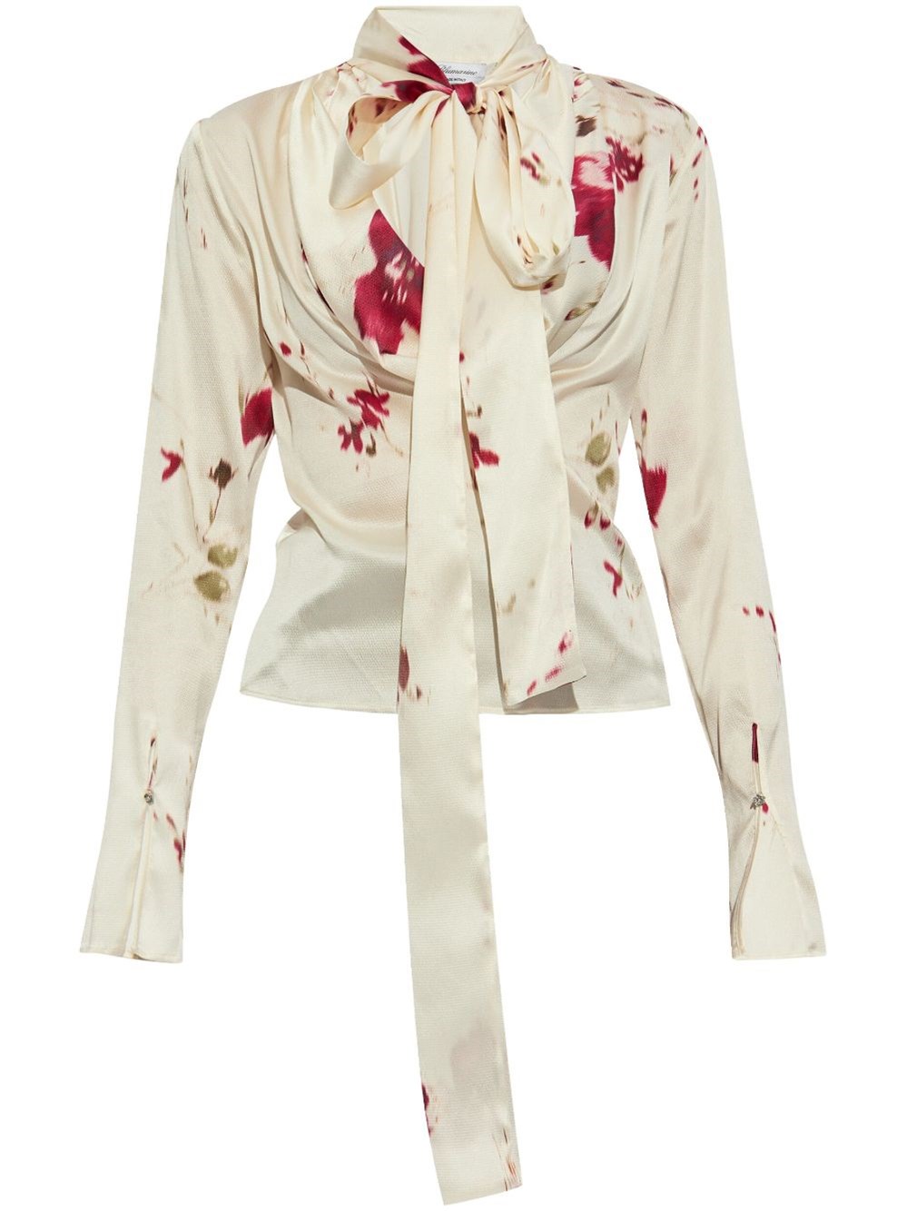 Shop Blumarine Stretch Silk Blouse With Lavallière In ホワイト